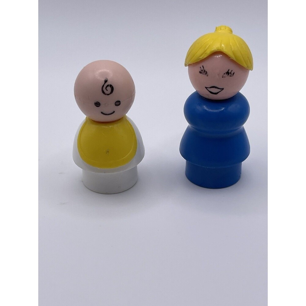 Fisher-Price Little People Lot of 2 Figures Baby Yellow/White & Blonde Girl Blue